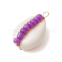 6Pcs 6 Styles Natural Cowrie Shell & Glass Seed Beads Pendants&nbsp;PALLOY-JF02759-03