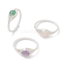 Horse Eye Natural Green Aventurine & Amethyst & Rose Quartz Finger Rings&nbsp;RJEW-JR00843-02