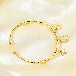 Brass Micro Pave Clear Cubic Zirconia Charm Bangles for Women&nbsp;BJEW-Z089-06G