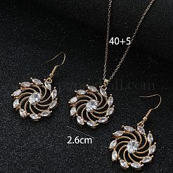 Flower Brass Micro Pave Clear Cubic Zirconia Pendant Necklaces & Dangle Earrings Sets&nbsp;WG2DD79-03