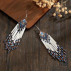 Bohemian Handmade Glass Seed Beads Rhombus Pattern Dangle Earrings&nbsp;DU2842