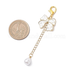 Bowknot Alloy Enamel & ABS Plastic Imitation Pearl Pendant Decorations&nbsp;HJEW-JM04237-04