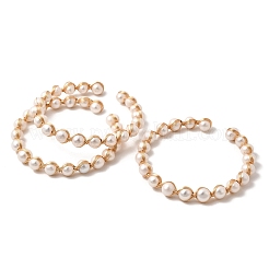 Brass Wire Wrapped Natural Pearl Open Cuff Bangles for Women&nbsp;BJEW-D453-04G
