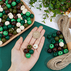 250Pcs 5  Colors Spray Painted Round Natural Schima Wood Beads&nbsp;WOOD-PA0001-73C