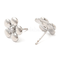 Brass Flower Stud Earrings with Clear Cubic Zirconia&nbsp;EJEW-Q770-10P