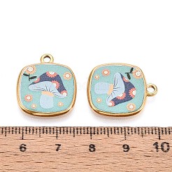 Printed Style 304 Stainless Steel Square Pendants&nbsp;STAS-T071-25F-G