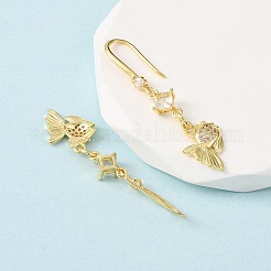 Brass Micro Pave Clear Cubic Zirconia Fish Dangle Earrings&nbsp;EJEW-A149-02G