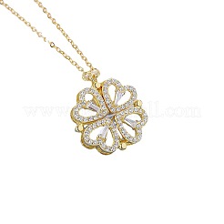 Heart Combination Clover 925 Sterling Silver Micro Pave Clear Cubic Zirconia Pendant Necklaces with Magnetic Clasps&nbsp;FS-WG869B6-02