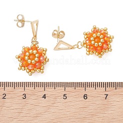 Valentine's Day Flower Natural & Dyed Malaysia Jade Dangle Stud Earrings&nbsp;EJEW-MZ00716-01