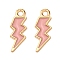 Alloy Enamel Pendants, Lightning Bolt, Light Gold, Misty Rose, 20x7x1.5mm, Hole: 2mm