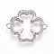 Brass Micro Pave Cubic Zirconia Links, Cadmium Free & Lead Free, Clover, Clear, Platinum, 18.2x15x2.5mm, Hole: 1mm