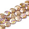 Freshwater Shell Beads Strands, AB Color Plated, Dyed, Flat Round, Dark Goldenrod, 10~11.5x3~4mm, Hole: 1mm, 32~34pcs/strand, 14.57~14.96 inch(37~38cm)