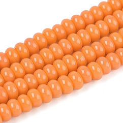 Opaque Solid Color Glass Beads Strands, Rondelle, Coral, 4x2.5mm, Hole: 0.7mm, about 135pcs/strand, 14.96''(38cm)