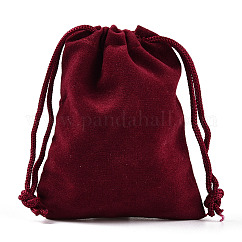Rectangle Velvet Pouches, Gift Bags, Dark Red, 9x7cm