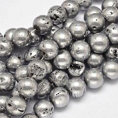 Round Electroplated Natural Druzy Geode Quartz Crystal Beads Strands, 10mm, Hole: 1mm, about 15pcs/strand, 5.5 inch