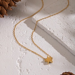 Minimalist 304 Stainless Steel Pendant Cable Chain Necklaces for Women, Real 18K Gold Plated, Star, 15.75 inch(40cm)