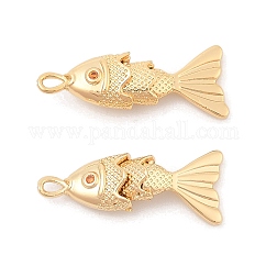 Brass Micro Pave Clear Cubic Zirconia Pendants, Nickel Free, Fish Charms, Real 18K Gold Plated, 22x9x5mm, Hole: 1mm