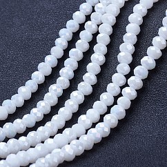 Electroplate Glass Beads Strands, Opaque Solid Color, AB Color Plated, Faceted, Rondelle, White, 4x3mm, Hole: 0.8~1mm, about 105~110pcs/strand, 38~39cm