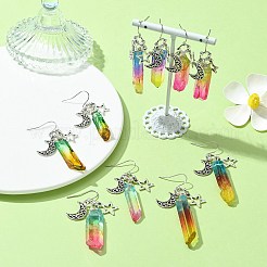 Dyed Natural Quartz Crystal Bullet Dangle Earrings&nbsp;EJEW-JE05521