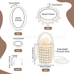 Round ABS Plastic Imitation Pearl Beaded Necklaces & Dangle Earring & Bracelets & Polyester & Acrylic Beads Crossbody Tote Bag Sets&nbsp;SJEW-PH0001-25
