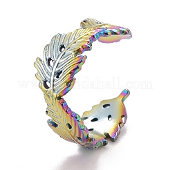 Rainbow Color Ion Plating(IP) 304 Stainless Steel Leaf Wrap Open Cuff Ring for Women&nbsp;RJEW-A005-11