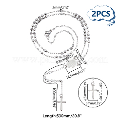 2Pcs 304 Stainless Steel Rosary Bead Necklaces Set For Easter&nbsp;NJEW-UN0001-43