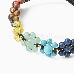 Chakra Theme Flower Natural & Synthetic Mixed Gemstone Braided Bead Bracelet&nbsp;BJEW-TA00316