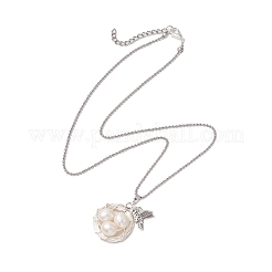 Natural Cultured Freshwater Pearl Copper Wire Wrapped Bird Egg Nest Pendant Necklaces&nbsp;NJEW-TA00190