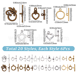 120 Sets 20 Styles Tibetan Style Alloy Toggle Clasps&nbsp;FIND-SP0004-65