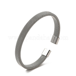 304 Stainless Steel Flat Mesh Chains Shape Open Cuff Bangle for Women&nbsp;BJEW-C0033-04