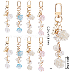 8Pcs 4 Colors Rose Pearl Bead Resin Pendant Decoration&nbsp;HJEW-OC0001-29