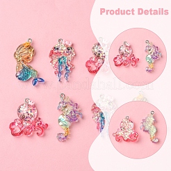8Pcs 4 Styles Ocean Theme Transparent Resin Pendants&nbsp;CRES-FS0001-17