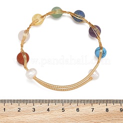 Round Mixed Gemstone Braided Bangle with Natural Pearl&nbsp;BJEW-JB08000