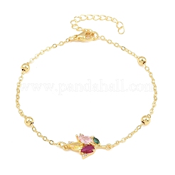 Brass Pave Colorful Cubic Zirconia Flower Link Bracelets for Women&nbsp;KK-CBA68DA-04G
