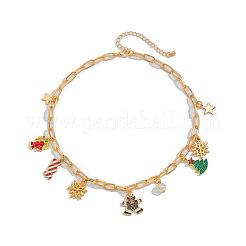 Alloy Enamel Gingerbread Man Christmas Tree Snowflake Pendant Iron Paperclip Chain Necklaces for Women&nbsp;FS-WG51005-01