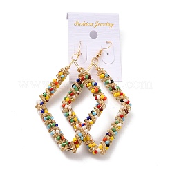 Big Rhombus Glass Seed Beads Dangle Earrings&nbsp;EJEW-I258-01G