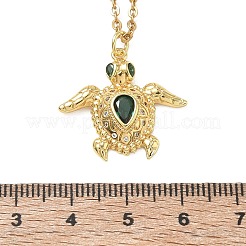 Ocean Brass Pavel Green Cubic Zirconia Sea Turtle Pendant 304 Stainless Steel Cable Chain Necklaces&nbsp;NJEW-JN06678