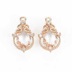 Rack Plating Brass Micro Pave Clear Cubic Zirconia Pendants&nbsp;KK-T060-16-RS