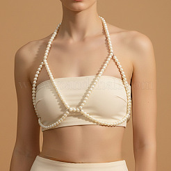 Plastic Imitation Pearl White Round Beaded Sexy Bikini Body Chains for Women&nbsp;WGCAB37-01