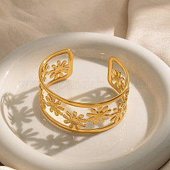 304 Stainless Steel Vintage Daisy Flower Hollow Open Cuff Bangles for Women&nbsp;HL3157-1