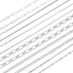 6Pcs 6 Styles 304 Stainless Steel Figaro Chain & Curb Chain & Box Chain & Water Wave Chain & Cable Chain Necklaces Sets for Women&nbsp;NJEW-TADJ0003