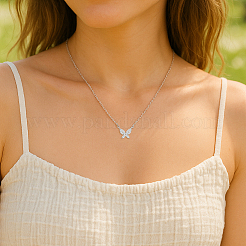 2Pcs 2 Colors Brass Micro Pave Clear Cubic Zirconia Butterfly Pendant Iron Chain Necklaces for Women&nbsp;NJEW-HY0001-20