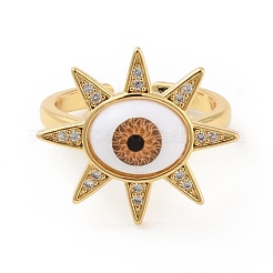 Cubic Zirconia Sun with Evil Eye Open Cuff Ring with Acrylic&nbsp;RJEW-B042-09G-01