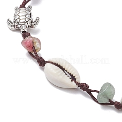 Beach Starfish Turtle Natural & Synthetic Mixed Stone & Natural Cowrie Shell Beaded Anklets&nbsp;AJEW-AN00687-02
