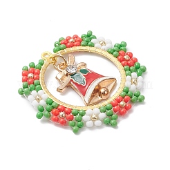 Handmade Glass Seed Beaded Christmas Wreath with Christmas Bell Pendants&nbsp;PALLOY-MZ01068