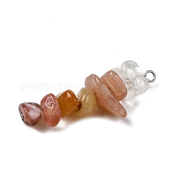 Gradient Color Natural Quartz Crystal & Natural Red Aventurine & Natural Sunstone & Natural Topaz Jade Chip Beaded Pendants&nbsp;PALLOY-JF02790-09