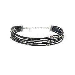 Alloy Round Bead PU Leather Multi-strand Choker Necklaces for Women&nbsp;WGA79C6-01