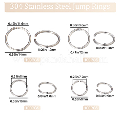 400Pcs 4 Styles 304 Stainless Steel Open Jump Rings&nbsp;STAS-BBC0002-90