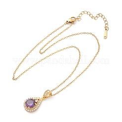 Teardrop Brass Micro Pave Cubic Zirconia Pendant Neckalces&nbsp;NJEW-C076-23G