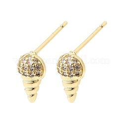 Conch Brass Micro Pave Clear Cubic Zirconia Stud Earrings&nbsp;EJEW-C186-05G